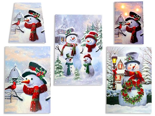 23-5 8in x 15.75in B O 3-LED Xmas Vintage Snowman Canvas Painting. 3 Asst. Shrink Wrap. Online now